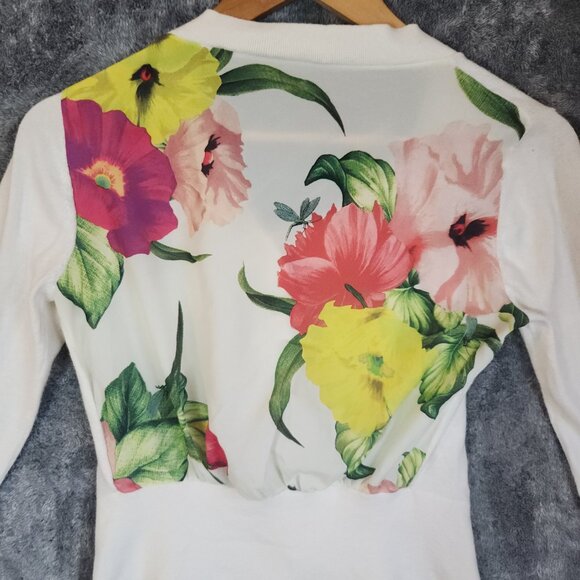Ted Baker Floral Back Print Button Up Cardigan Sz 1 Small Organic Cotton Top - Picture 5 of 8